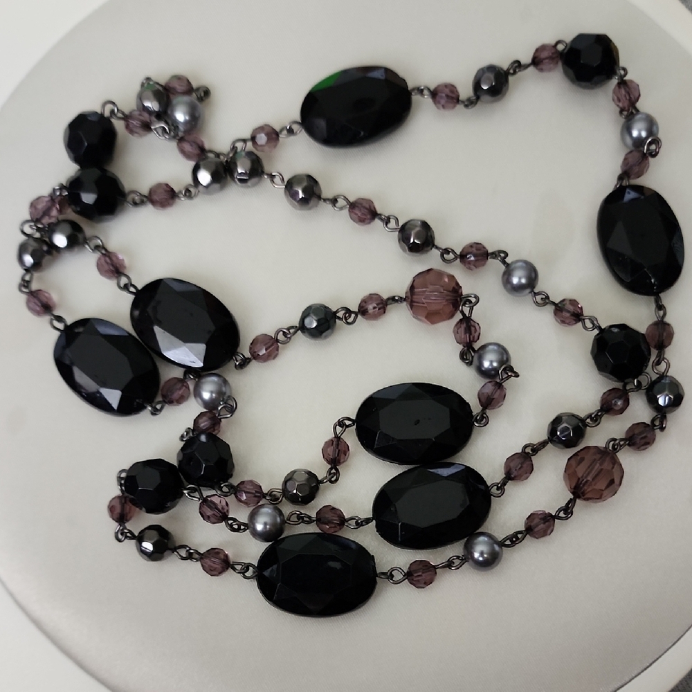 Extra Long Beaded Multi Color Man Made Materials Necklace Previously Loved